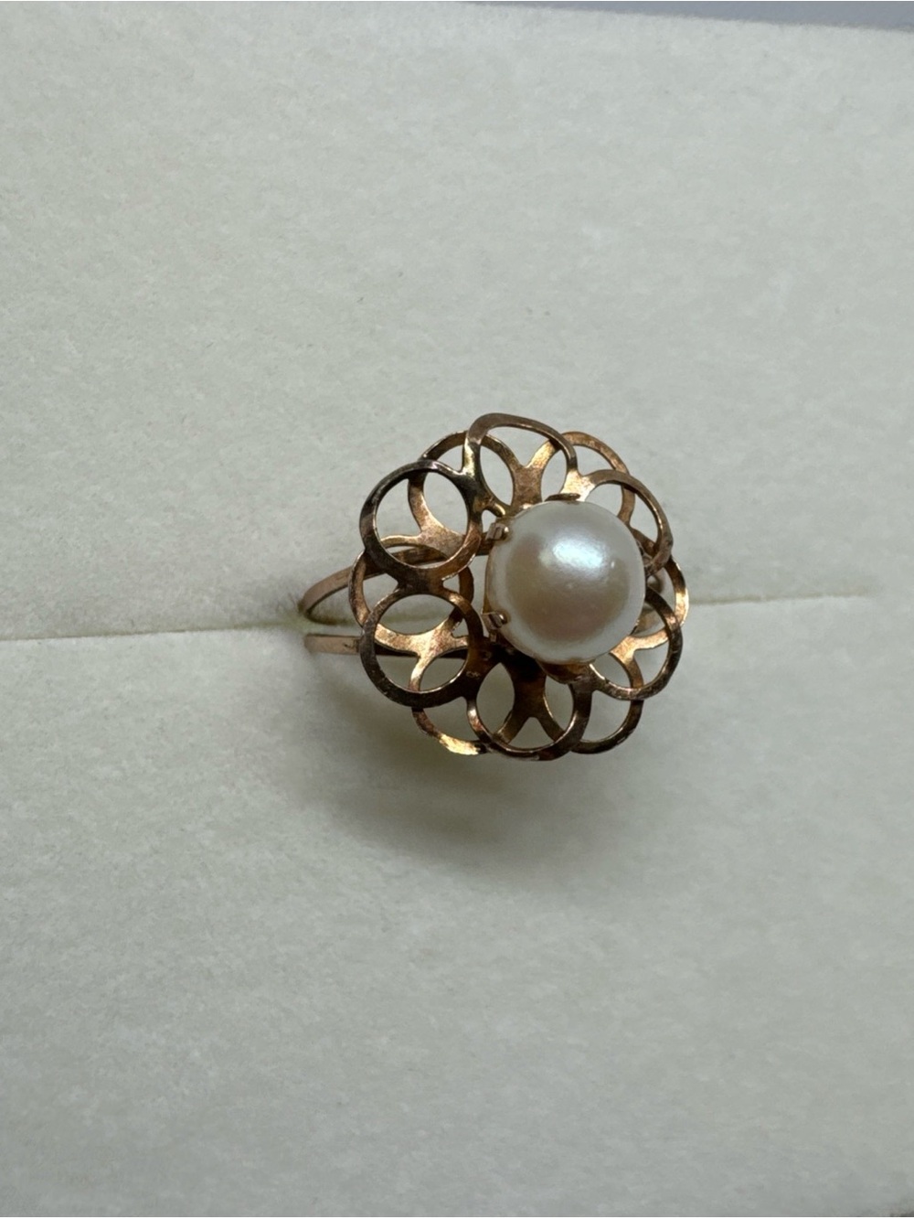 Vintage 10K Yellow Gold Pearl Flower Floral Ring Wire Jewelry Size 6.5
